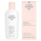 Louis Widmer body emulsion bottle and packaging on a white background
