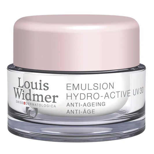 Cream jar of Louis Widmer day emulsion hydro active uv 30 unscented without perfume