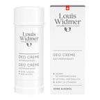 Louis Widmer deo cream bottle next to the carton box packaging on a white background