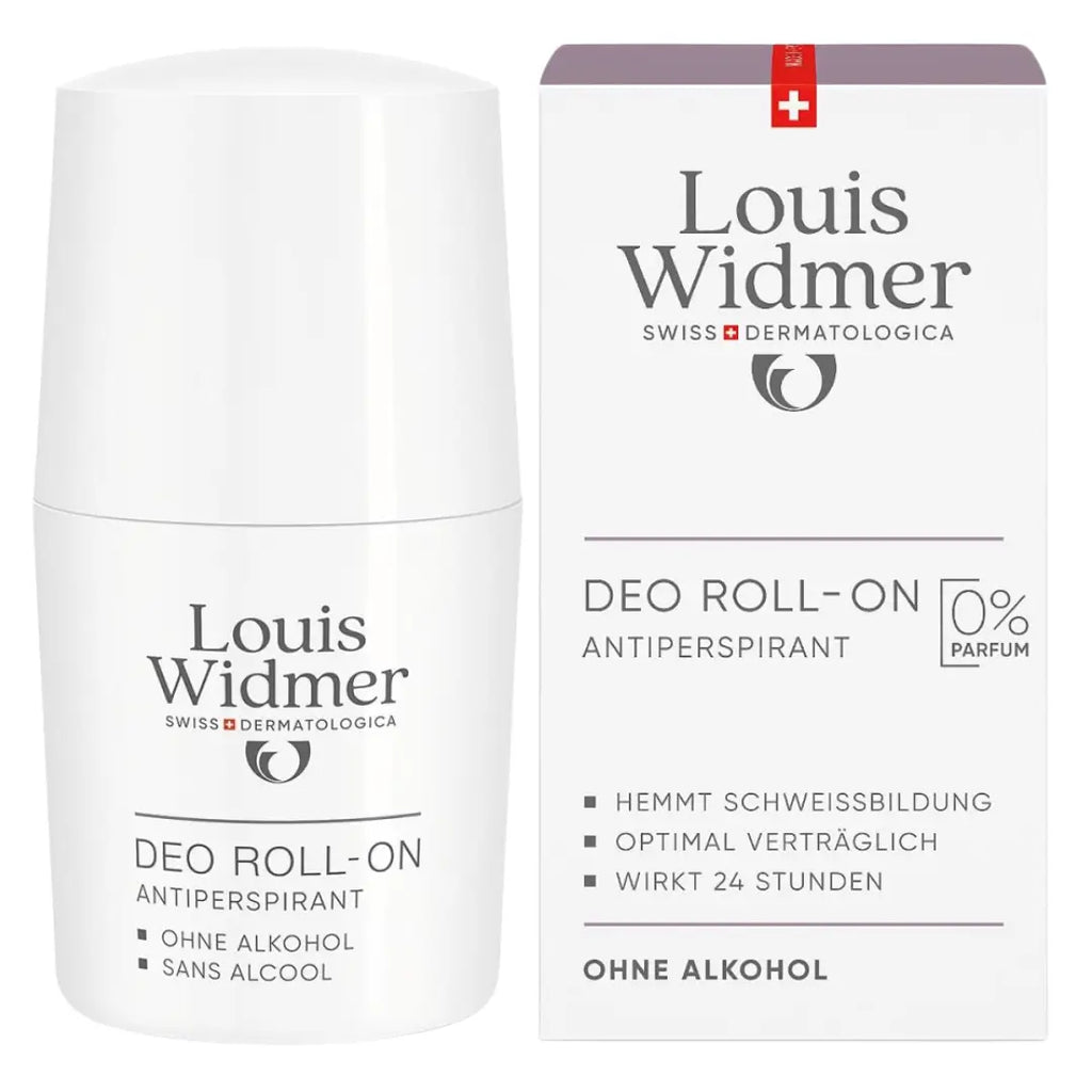 Louis Widmer deodorant roll-on and packaging on a white background