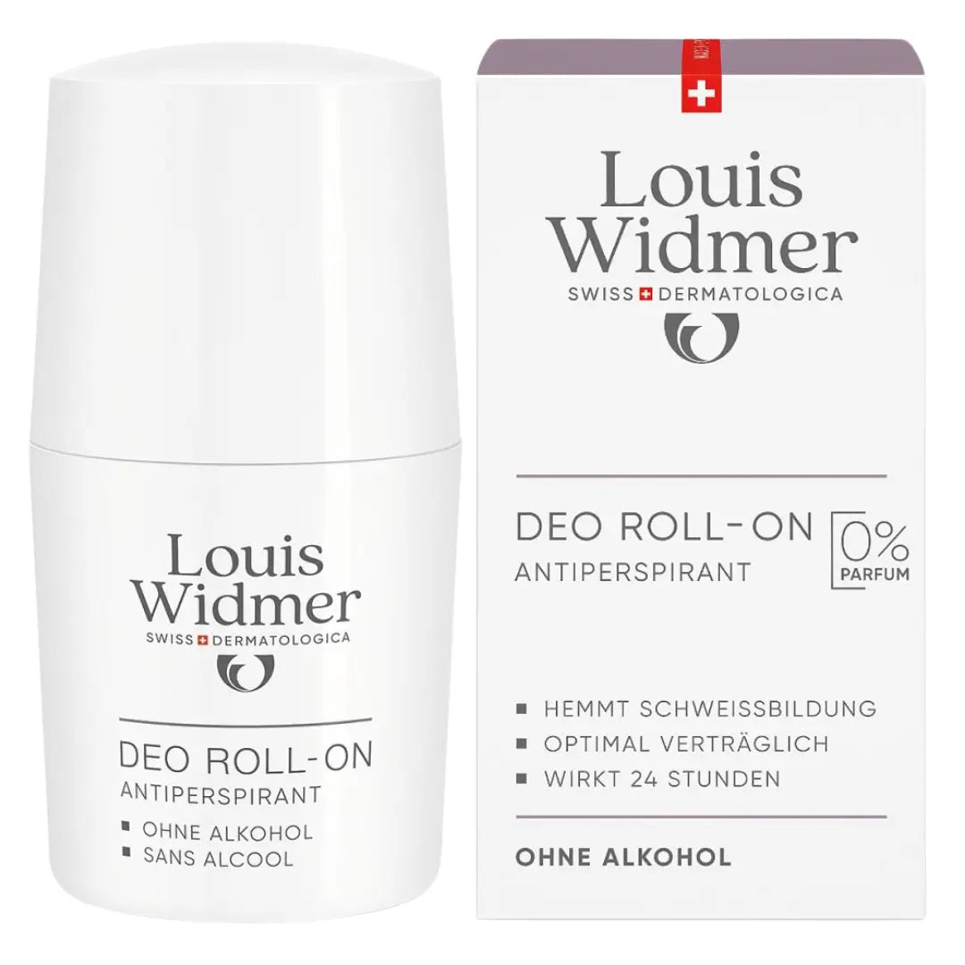 Louis Widmer deodorant roll-on and packaging on a white background