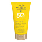 Louis Widmer sunscreen tube with SPF 50 on a white background