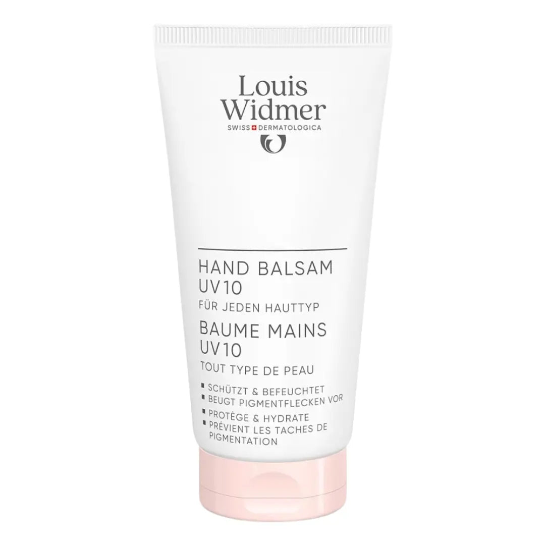 Louis Widmer hand balm with white container and pink base on a white background