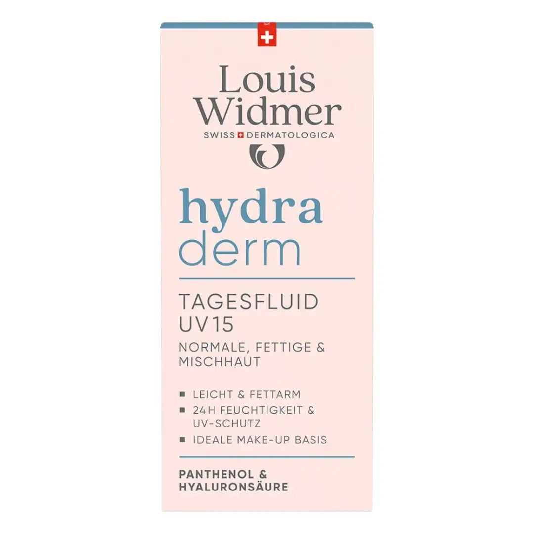 Louis Widmer hydraderm Tagesfluid UV15 packaging on a white background