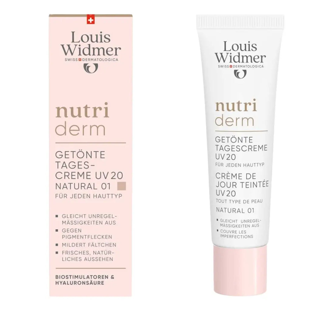 Louis Widmer nutri derm skincare products on a white background