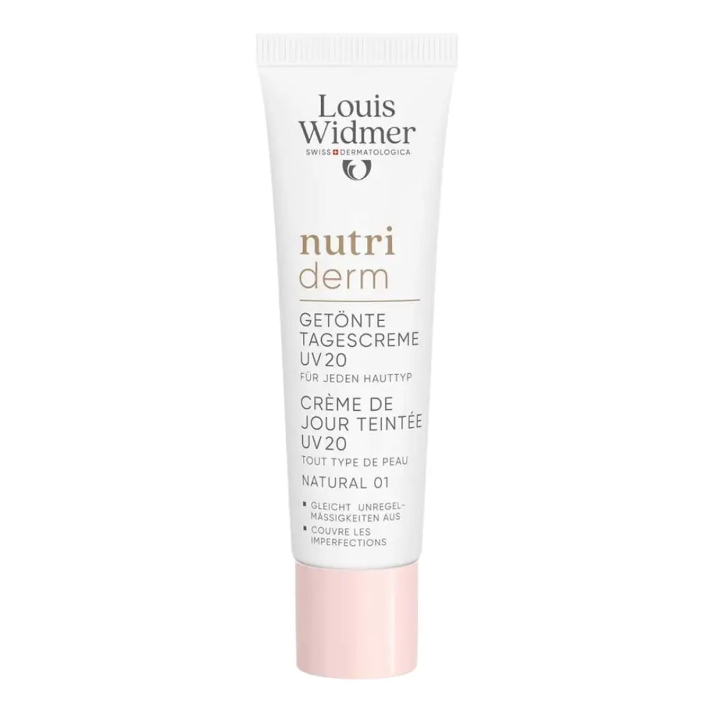 Louis Widmer nutri derm cream tube on a white background