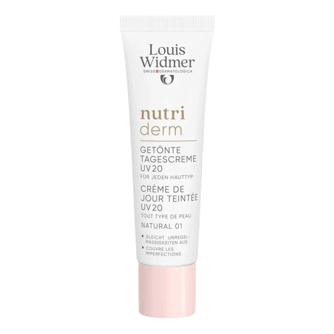Louis Widmer nutri derm cream tube on a white background