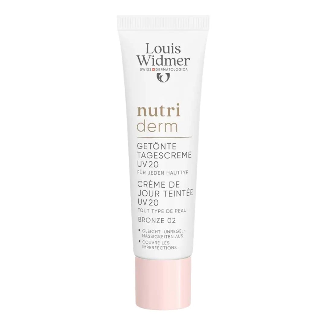 Louis Widmer nutriderm cream tube on a white background