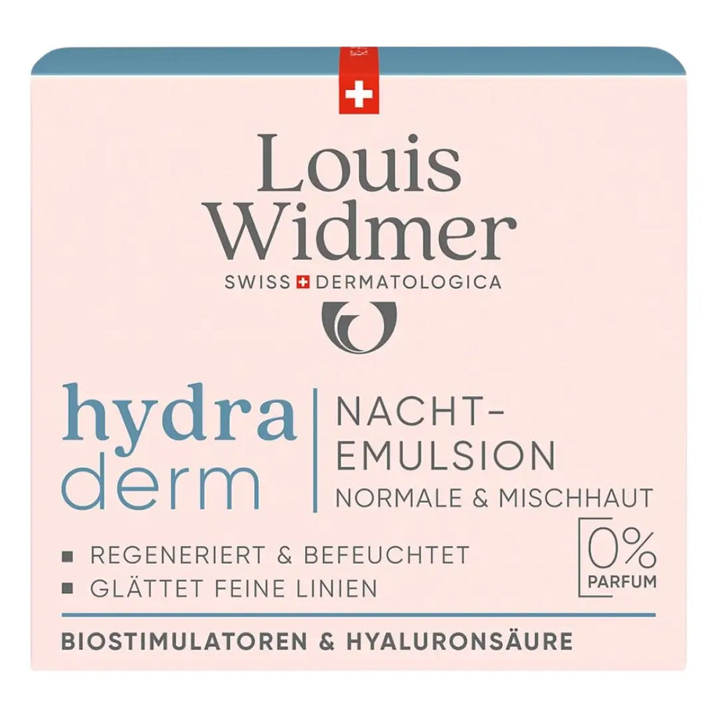 Packaging of Louis Widmer Hydraderm Night Emulsion without perfume