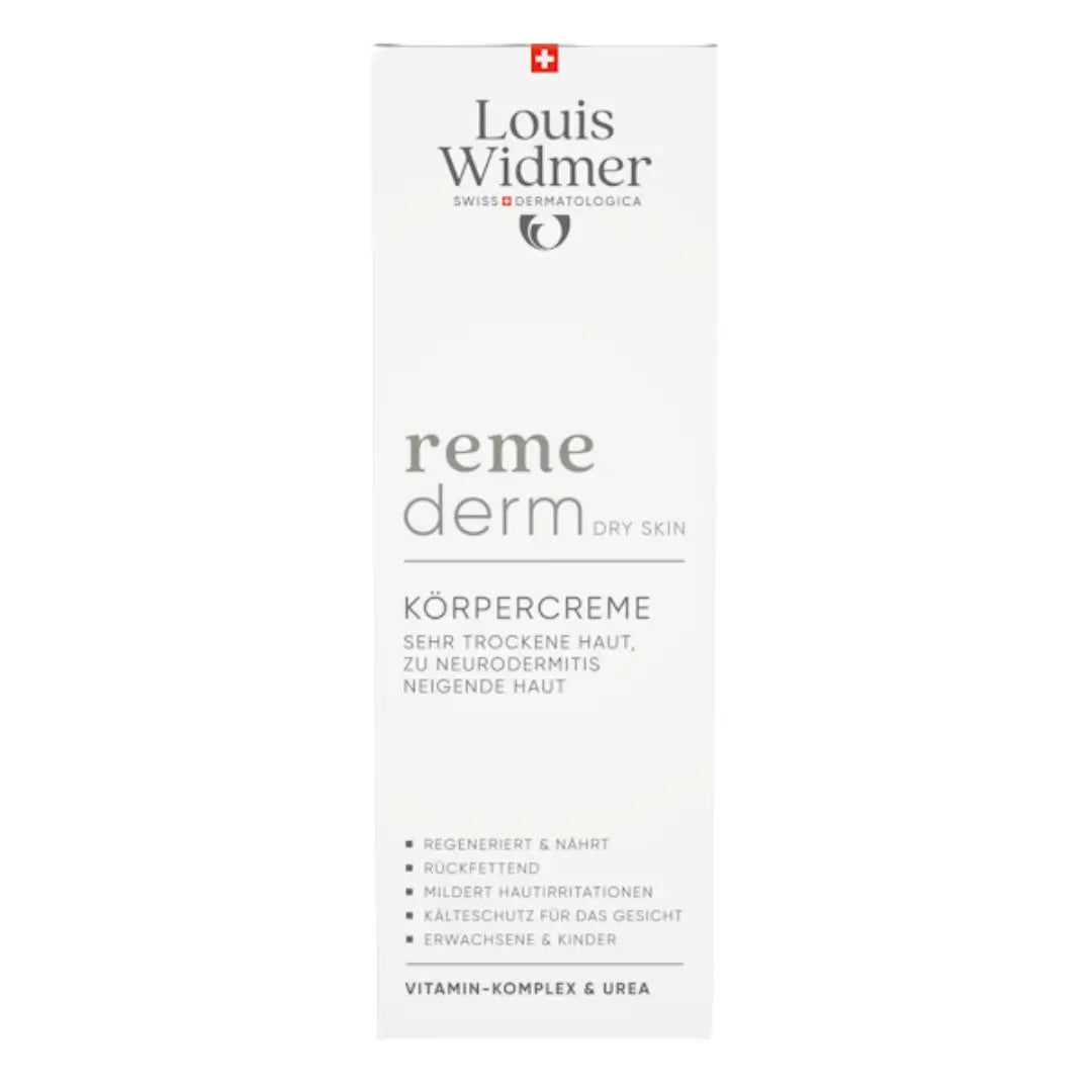 Louis Widmer reme derm body cream packaging on a white background