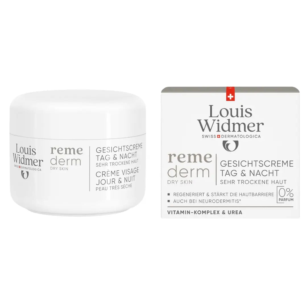 Louis Widmer reme Derm cream jar and packaging on a white background