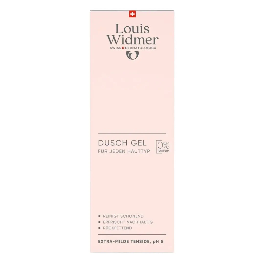 Louis Widmer shower gel packaging on a white background