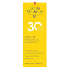 Louis Widmer sun gel packaging with SPF 30 on a white background