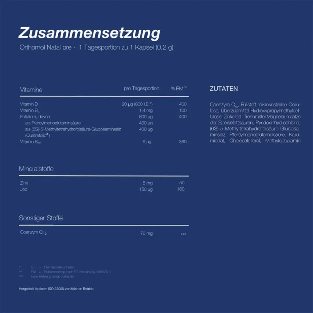 Ingredients of Orthomol Natal Pre