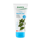 Rausch shower gel tube with mint leaf design on a white background
