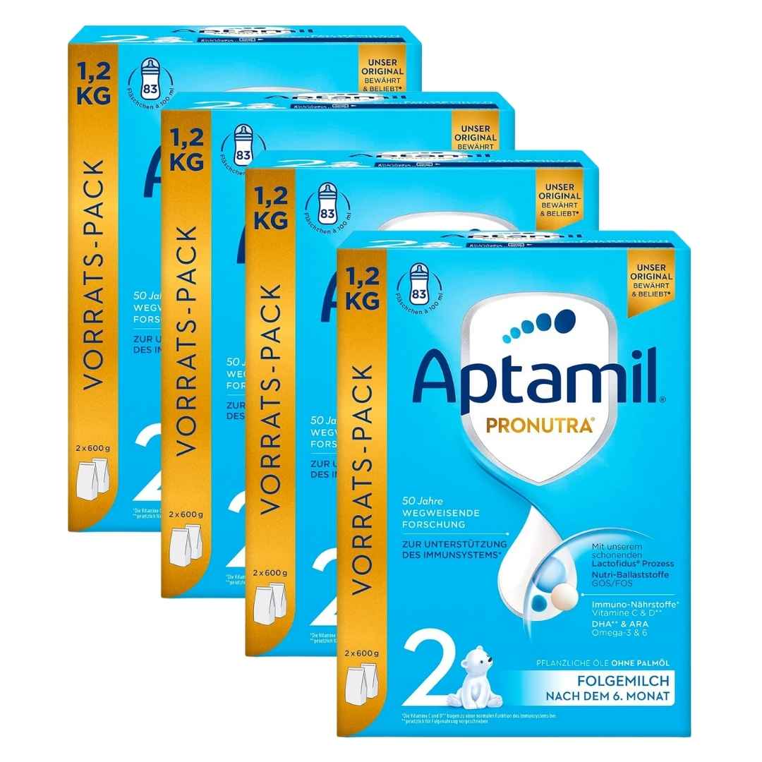 Old design - 4 Aptamil Pronutra 2 follow-on milk, each box contains 1.2 kg of formula milk.
