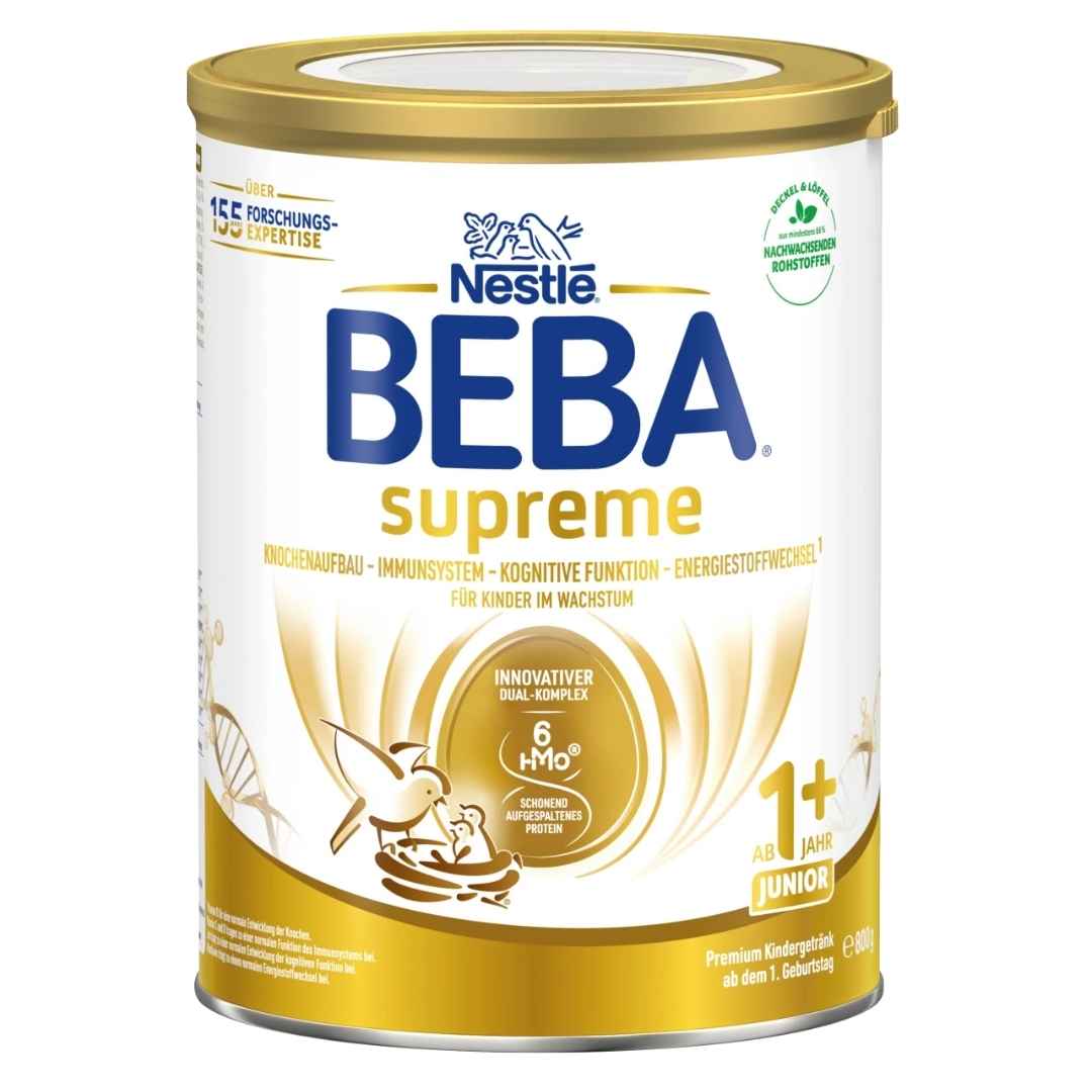 Nestlé BEBA Supreme Junior 1+ children's milk was specially developed for toddlers from 1 year of age. Buy German formula at VicNic.com. Express intl. shipping