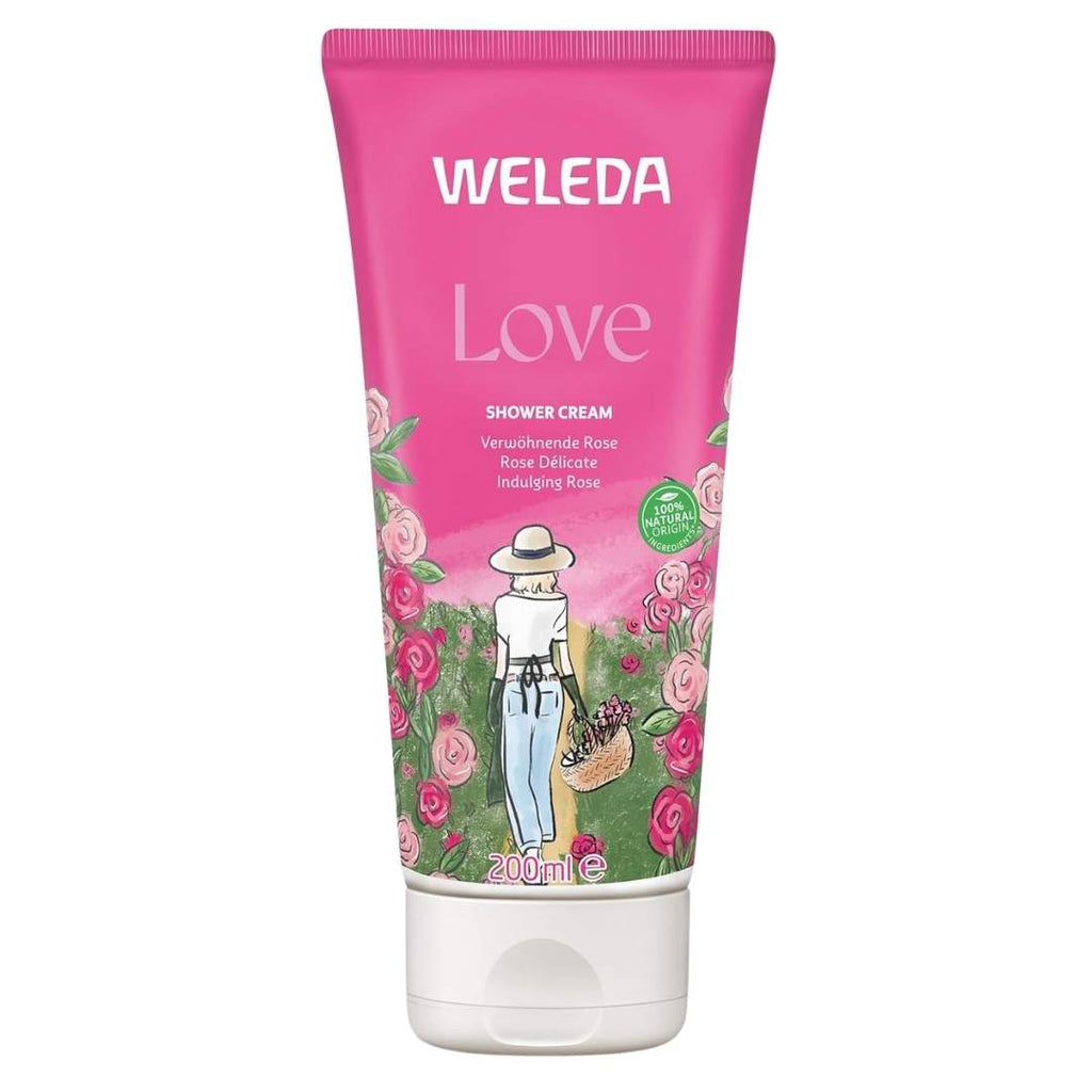 Buy at vicnic.com the Weleda Aroma Shower Love organic creamy bodywash pampers your senses with a fragrance with Damascus rose, jasmine and ylang-ylang.