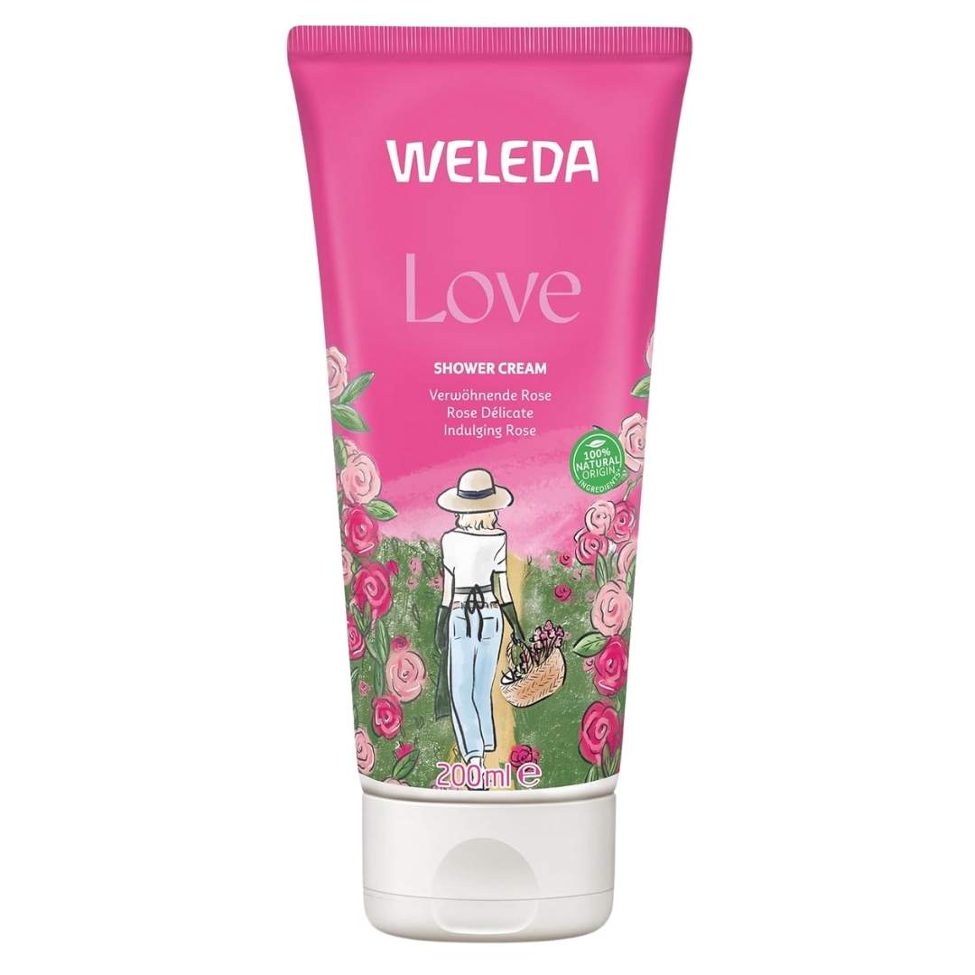 Buy at vicnic.com the Weleda Aroma Shower Love organic creamy bodywash pampers your senses with a fragrance with Damascus rose, jasmine and ylang-ylang.
