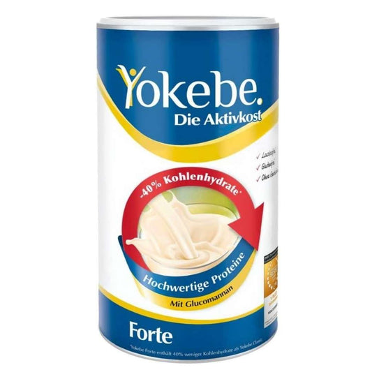 The special thing about Yokebe Forte powder is the special combination of high-quality proteins, important vitamins, minerals and trace elements as well as the valuable fibre glucomannan. This has a high water binding capacity, swells and thus ensures a feeling of satiety.