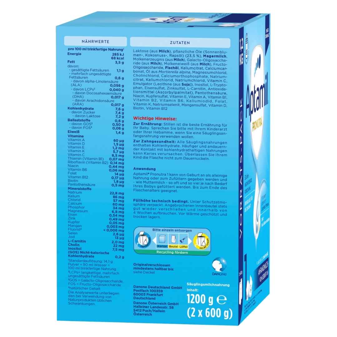<tc>Aptamil</tc> Pronutra 1 Formula per bambini Prima scatola per latte per neonati 1,2 kg
