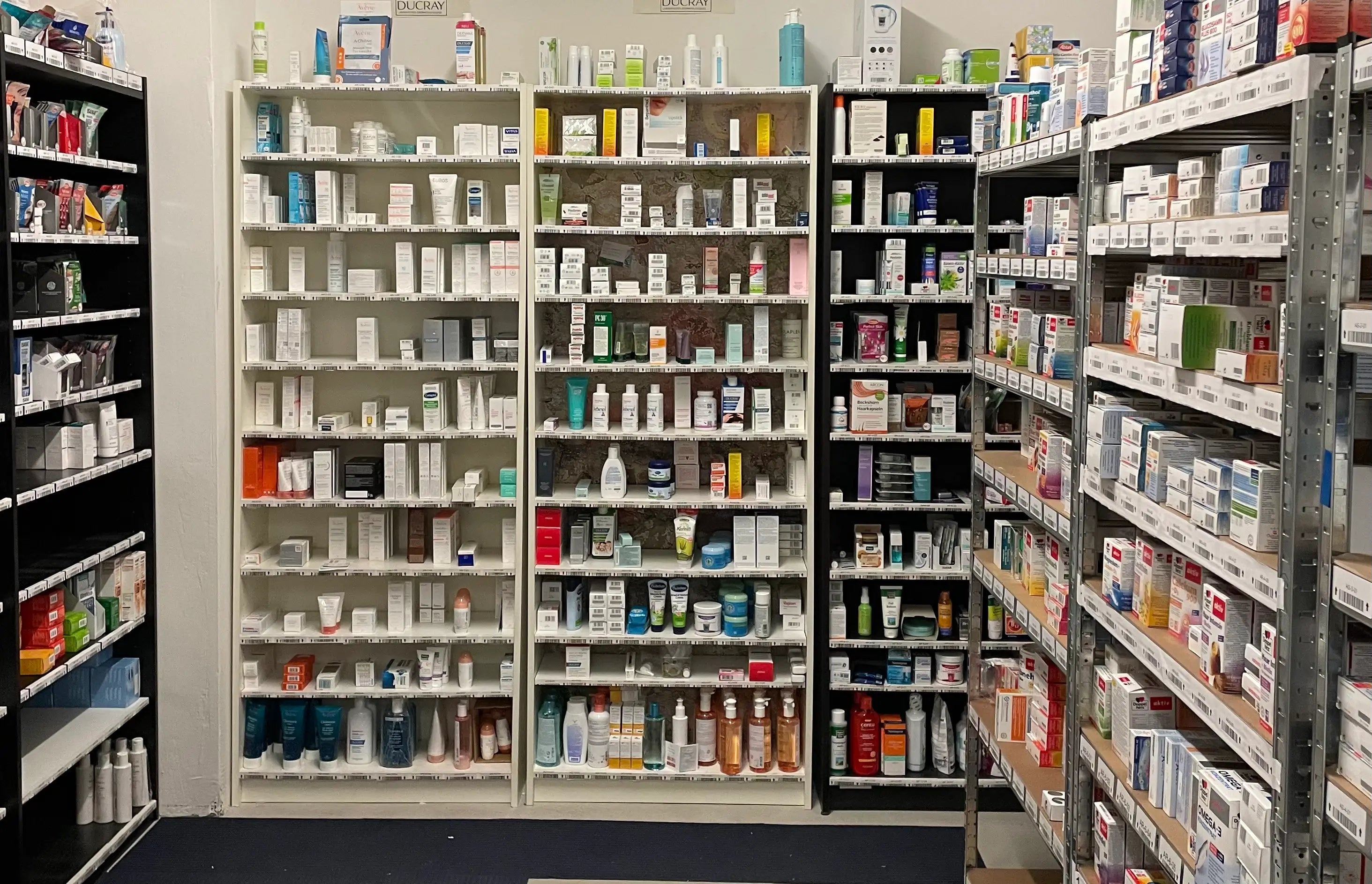 Warehouse shelves heavily stocked with authentic German and European pharmacy brands ready for dispatch at VicNic.