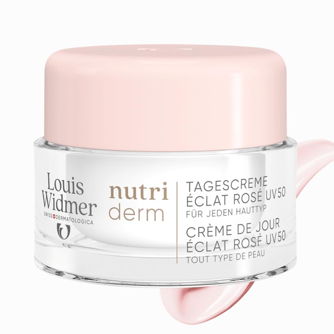 Louis Widmer Nutriderm Day Cream Éclat Rosé UV 50 non-scented contains the highly-effective biostimulator complex lends the skin intensive moisture in deep skin layers and stimulates the skin's natural anti-ageing functions. Buy at VicNic.com