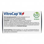 VitroCap N dietary supplement box in German, featuring white packaging with blue text, a red leaf logo, and a green 'Bio-Aktiv Komplex' seal.