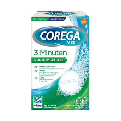 Packshot of Corega Denture Cleaning Tabs 3 Minutes 66 pcs