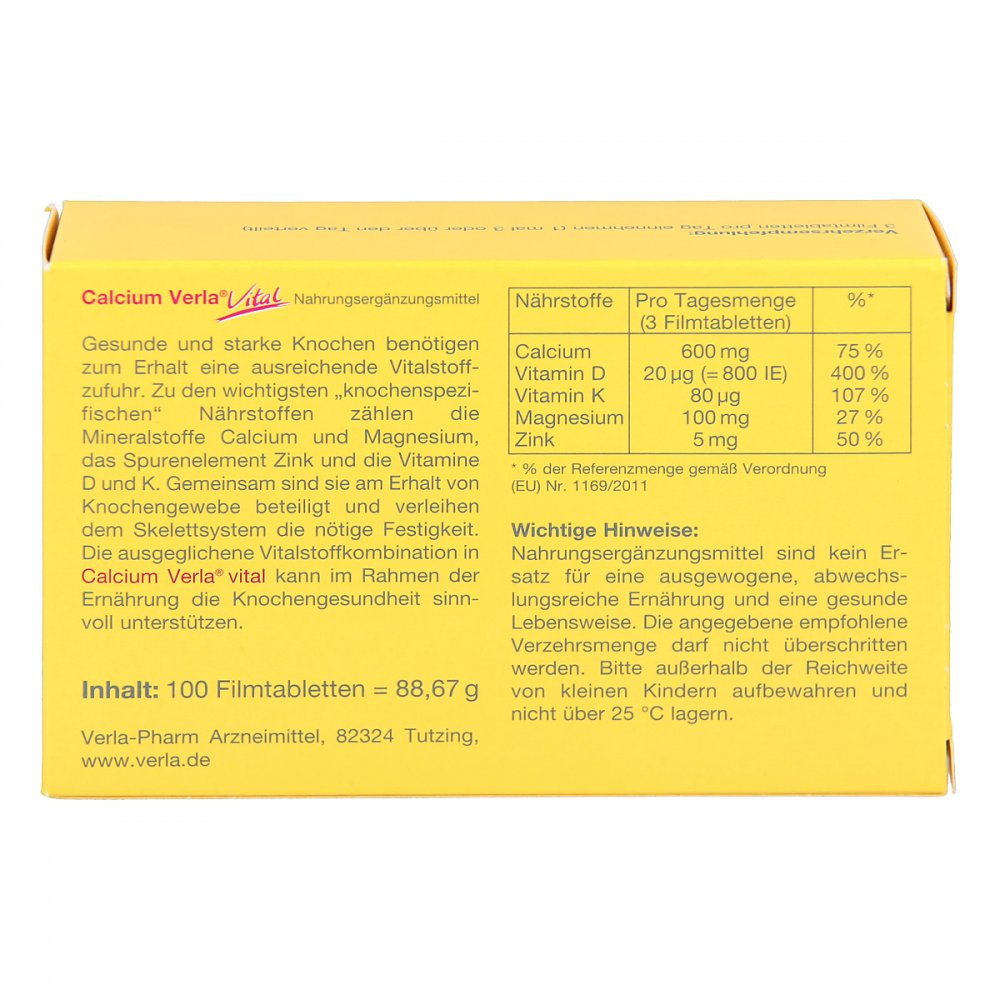 Calcium Verla Vital Tablets 100 pcs - back