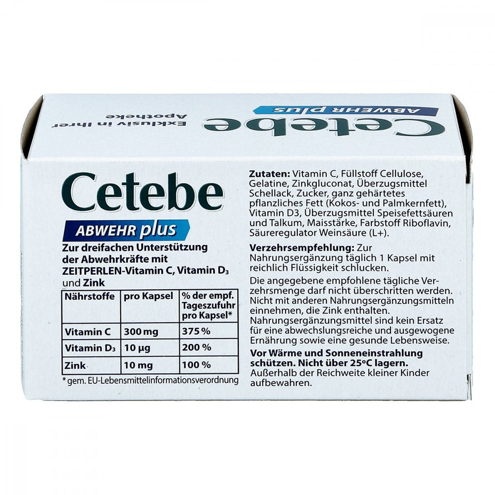 <tc>Cetebe</tc> Defense Plus Vitamina C + Vitamina D3 + Zinc 60 cápsulas