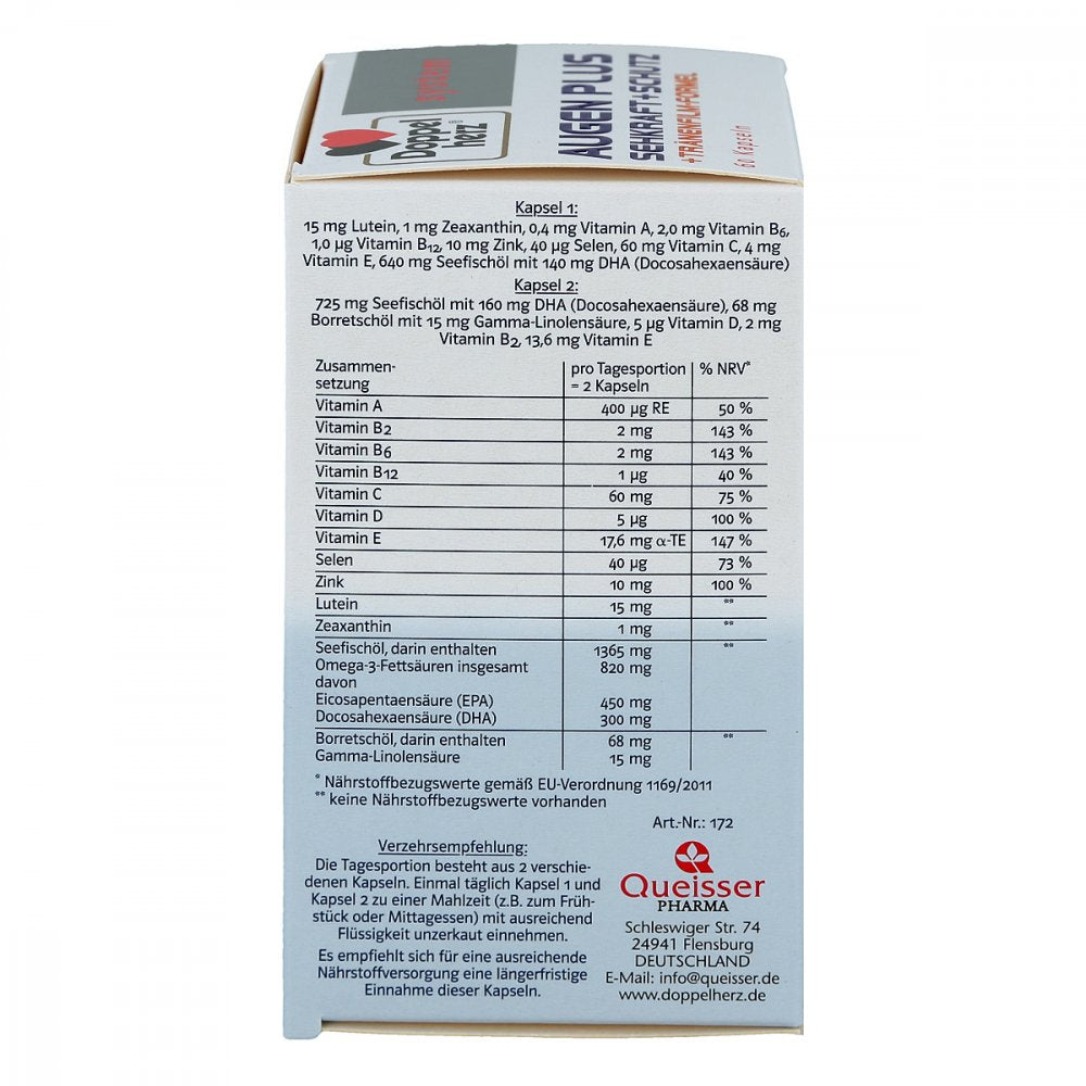 Nutritional values of both capsules and %NRV on the side of the package