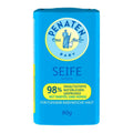 A blue bar of Penaten Baby Soap with the text 'SEIFE' and '98% Naturalkonzentrat' indicating that it is a natural soap with 98% natural ingredients. The packaging also states 'FÜr fur Baby' and 'Hongi', which mean 'For baby' and 'Honey' respectively.