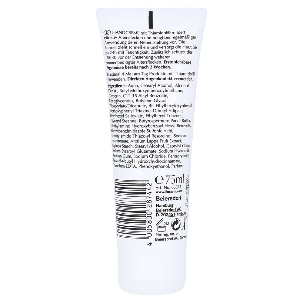 Eucerin Hand Cream with Thiamidol effectively reduces age spots and prevents their re-emergence.