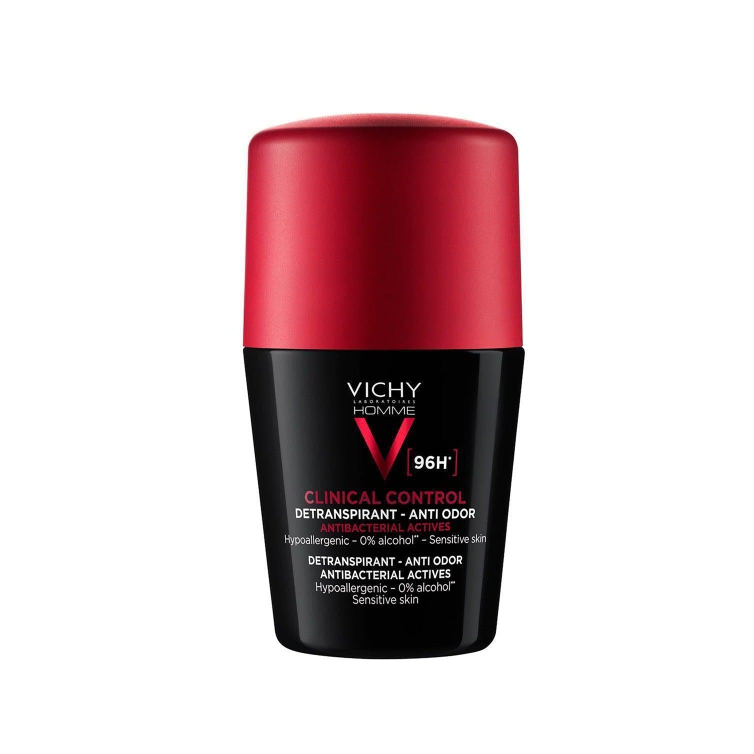 Vichy Homme Clinical Control Detranspirant - Anti Odor Antibacterial Actives Hypoallergenic - 0% alcohol for sensitive skin