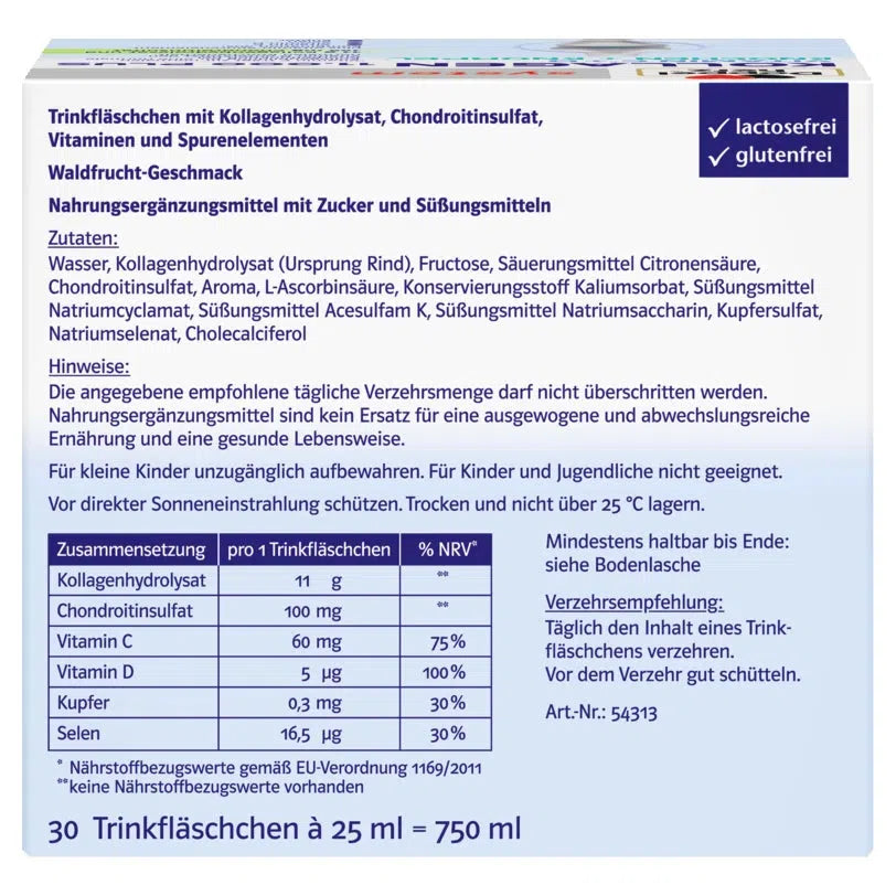 Back of the package, showing the ingredients list, storage recommendation, and the concentration of the ingredients in a table.