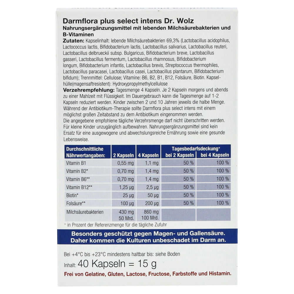 Dr. Wolz Darmflora Probiotic Plus Select Intens 40 cap back