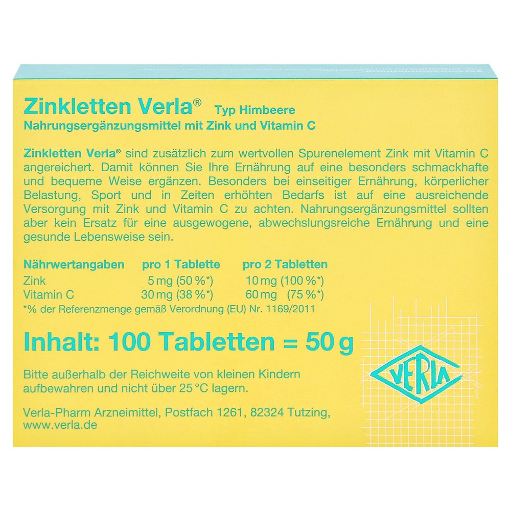 Zinkletten Verla Raspberry Lozenge 100 cap