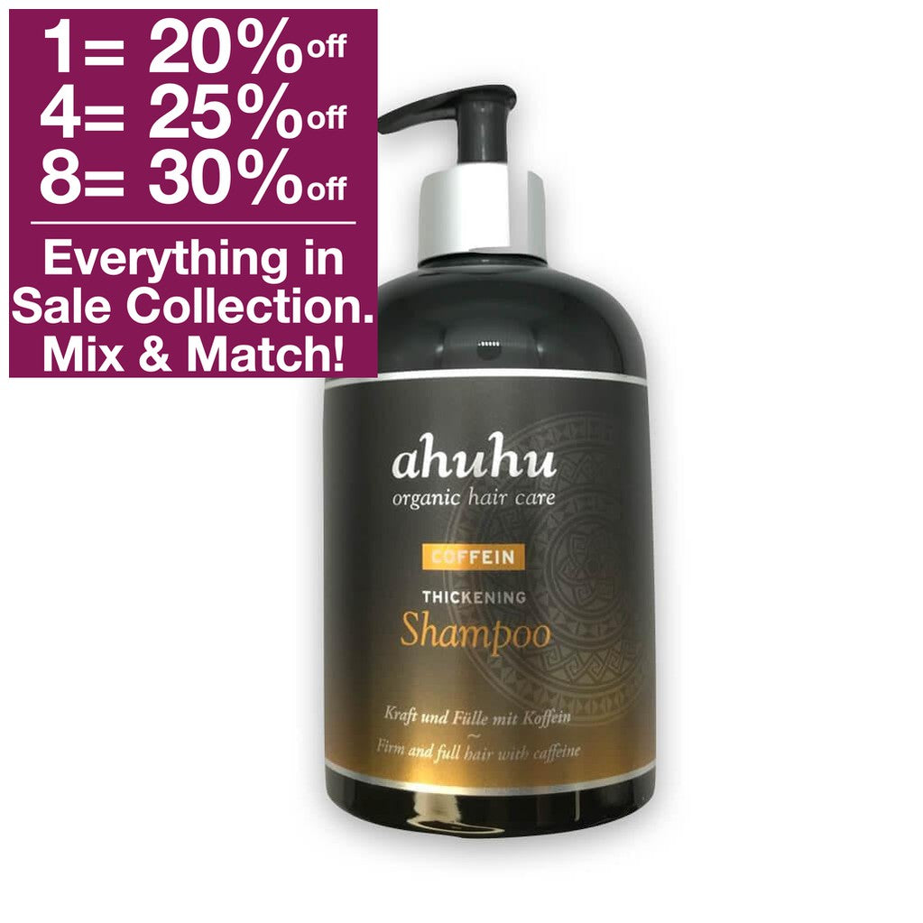ahuhu Coffein Thickening Shampoo grows thicker, stronger hair with COFFEIN Thickening Shampoo! Caffeine-infused and growth-stimulating, this shampoo reactivates hair roots and fights thinning. Linden blossom extract, panthenol and rice starch make hair more manageable and vibrant. Green tea and menthol extract revitalize the scalp and protect against dryness, while menthol fragrances please both men and women. 