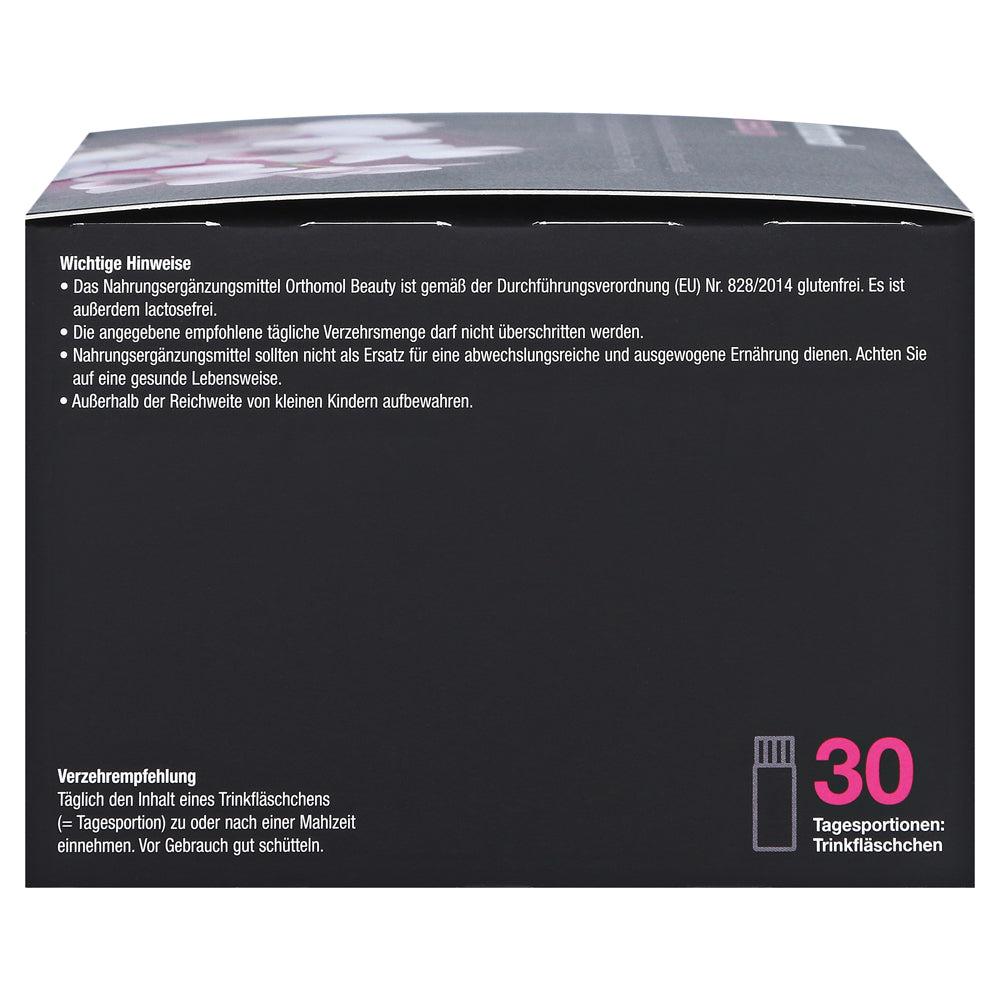 The side of the package shows important notes about the Orthomol beauty supplement