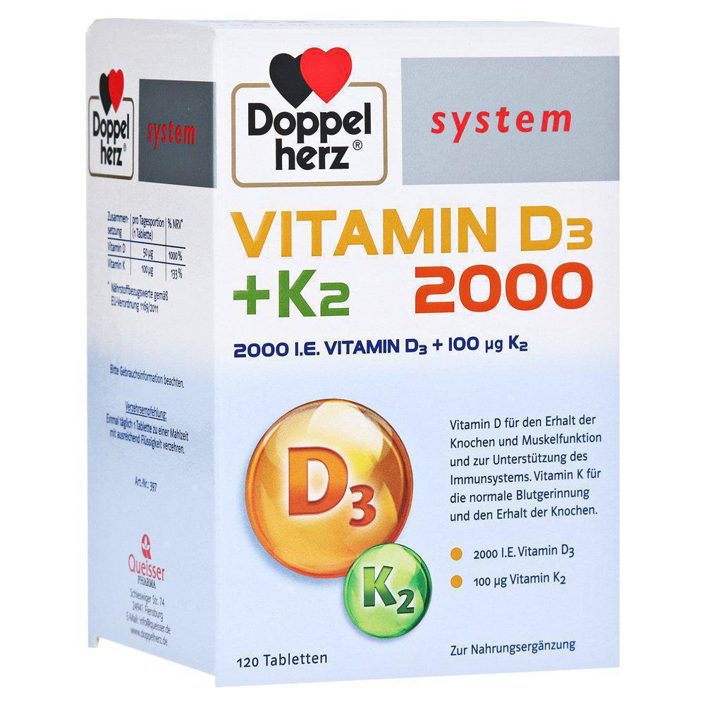 Doppelherz Vitamin D3 & Vitamin K2 120 Tablets - side view