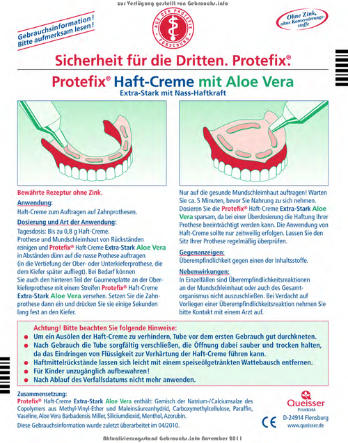 Protefix Dental care Prosthesis care Adhesive Cream Aloe Vera 47 g