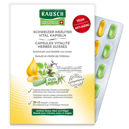 Rausch Swiss Herbal Vitality Capsules (3 Months) is a herbal supplement for hair and beauty from within