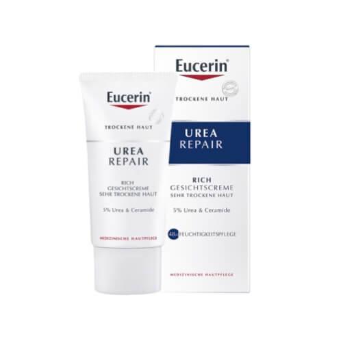 Eucerin UreaRepair Face Cream rich 5% Urea a special care series for all forms of dry skin as well as itching and scaling of prone skin (including aging skin, diabetes, psoriasis). Products with urea lactate and various moisturizing factors moisturise, bind and protect the skin's moisture barrier.VicNic.com