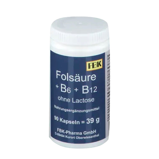 FBK Folic acid, vitamin B6,  B12 Capsules 90 cap is dietary supplement vitamin folic acid + B6 + B12 without lactose.