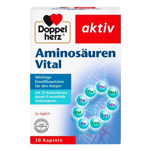 Doppelherz Aktiv Amino Acids Vital is a utritional supplement with 12 amino acids, 9 of which are essential. Important protein building blocks for the body! For healthy hair and skin and strong fingernails. VicNic.com