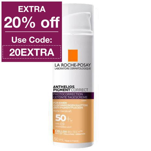 La Roche-Posay Anthelios Pigment Correct SPF 50+ offers powerful day care with exceptional sun protection. It's a cutting-edge generation of sun care that shields against skin aging due to daily sun exposure. Plus, the tinted day care with a high SPF helps to greatly reduce pigmentation resulting from UV light and pregnancy mask marks