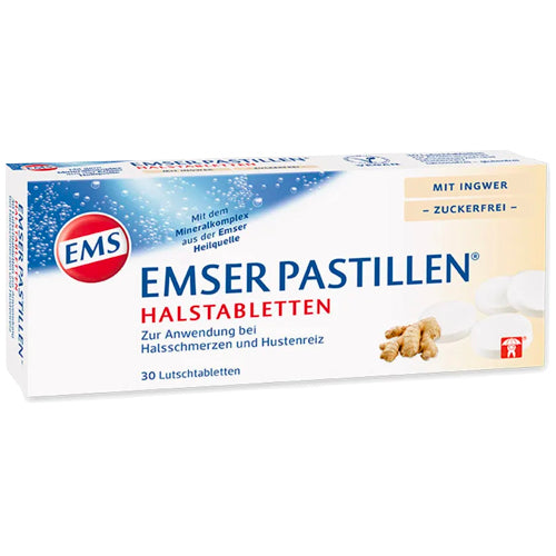Emser Pastillen גרון גרון עם ג'ינג'ר ללא סוכר 30 יח '