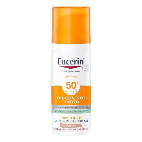 Eucerin Oil Control Sun Gel Cream SPF 50+ (skin tone) 50 ml - VicNIc.comEucerin Oil Control Sun Gel Cream SPF 50+ (tinted skin tone middle shade) is designed for combination and blemish skin to protect from sunburn and sun-related skin damage. WIth mid-range skin tone, it conceals imperfections and bumps for a radiant look!