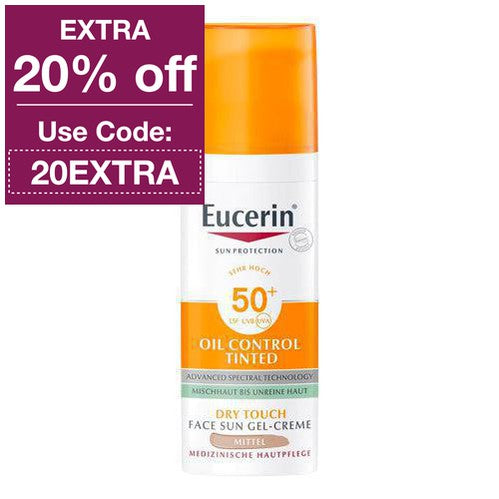 Eucerin Oil Control Sun Gel Cream SPF 50+ (skin tone) 50 ml - VicNIc.comEucerin Oil Control Sun Gel Cream SPF 50+ (tinted skin tone middle shade) is designed for combination and blemish skin to protect from sunburn and sun-related skin damage. WIth mid-range skin tone, it conceals imperfections and bumps for a radiant look!